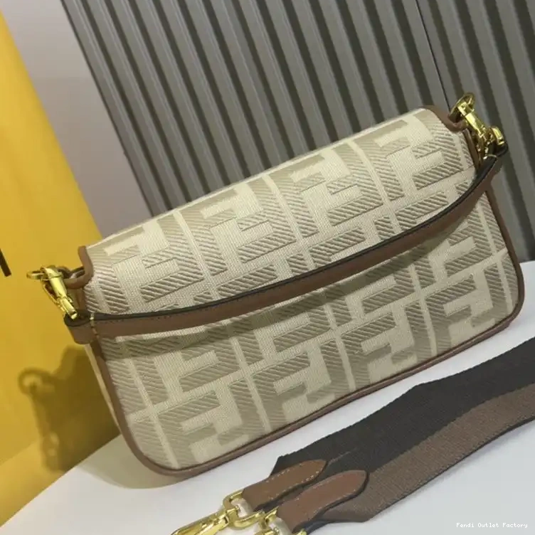 Cheap HOT Motif Medium Bag Baguette Canvas FF Beige Fendi In 0625